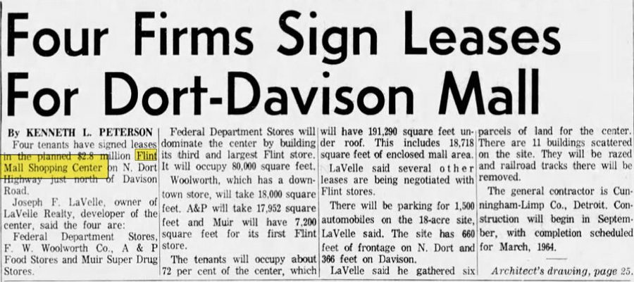 Flint Mall Shopping Center (cancelled) - Jul 18 1963 Article (newer photo)